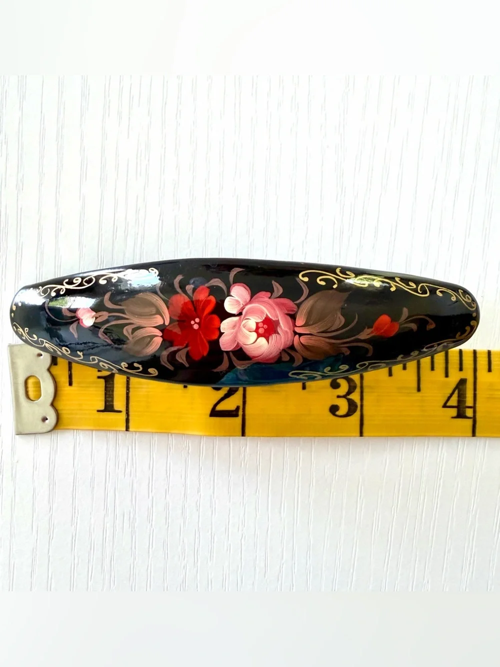 Artisan Hair Barrette, Russian hand painted Floral Lacquer Hair Clip 4